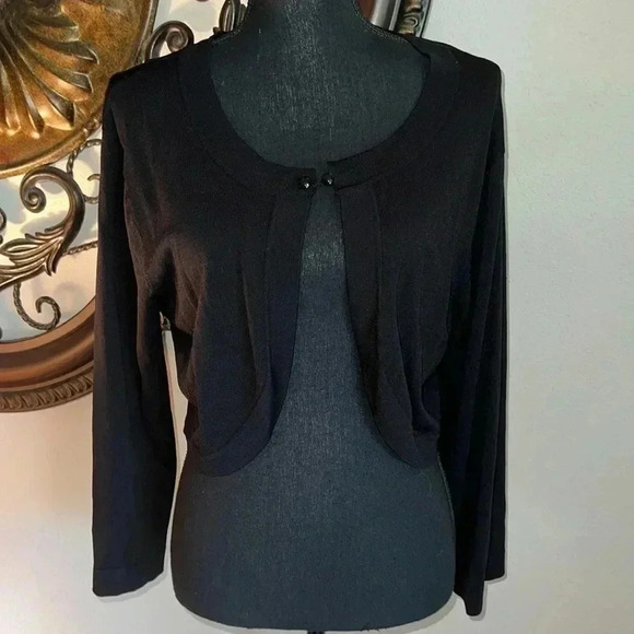 Jessica Howard Evenings Black Open Front Black Cropped Cardigan Sweater - Picture 6 of 8